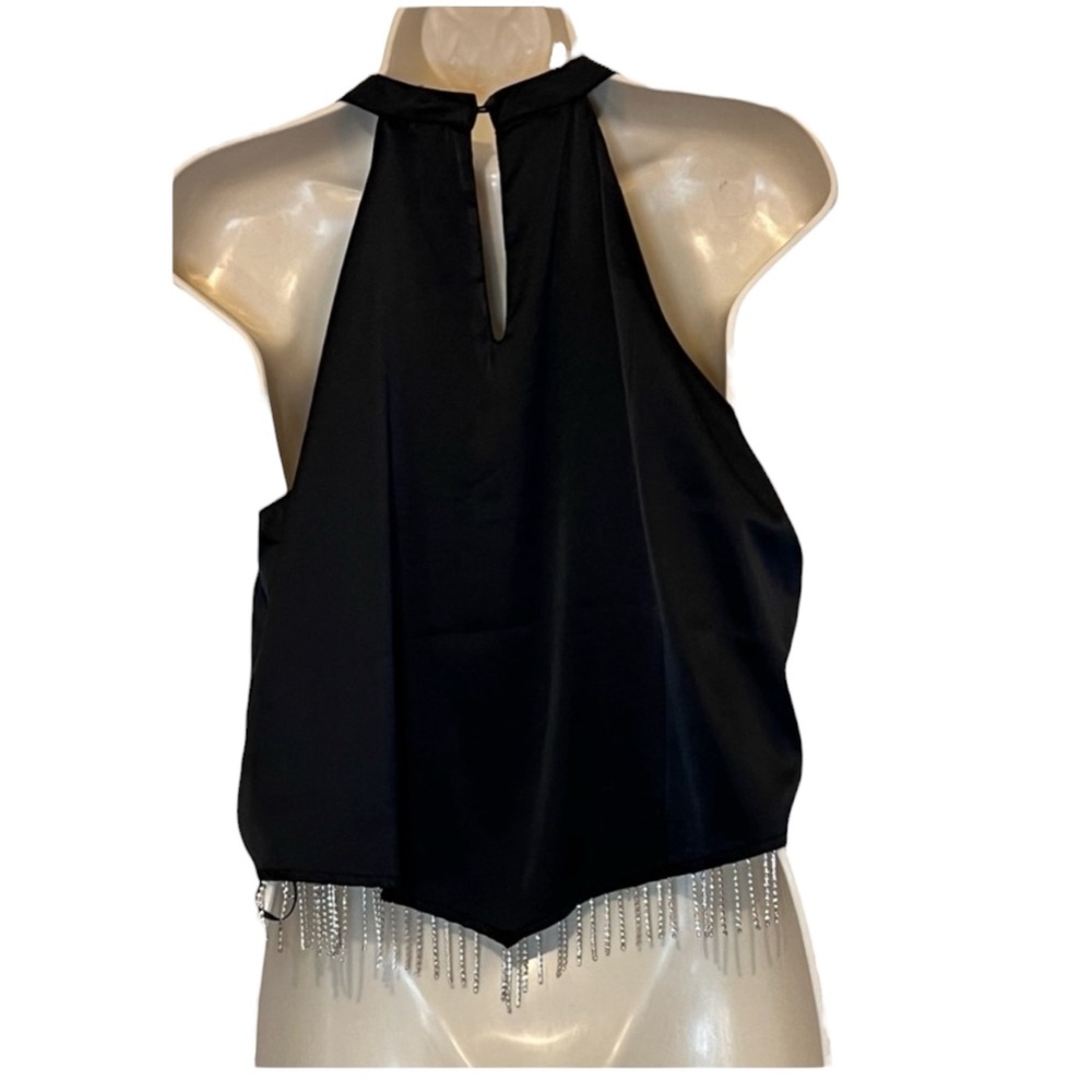 Blue B Collection Rhinestone Fringe Crop tank, Color Black, Size Large - Picture 3 of 11